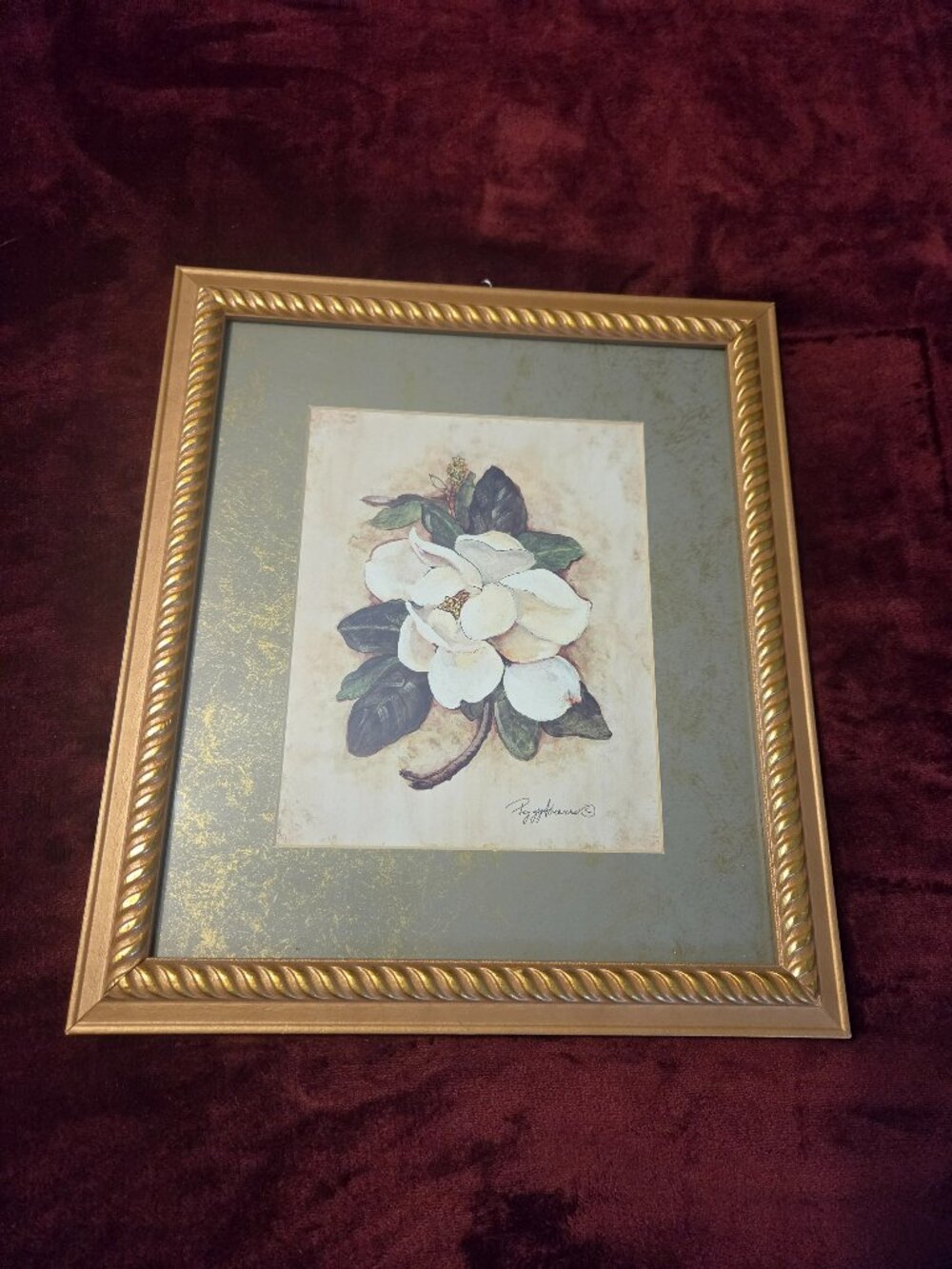 vintage summertime magnolia framed art print by artist Peggy Abrams 16x14